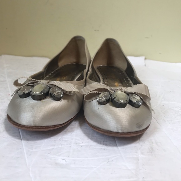 Juicy Couture Vintage Satin Gems Bows Ballerina Ballet Flats Shoe SlipOn Neutral - Picture 7 of 15